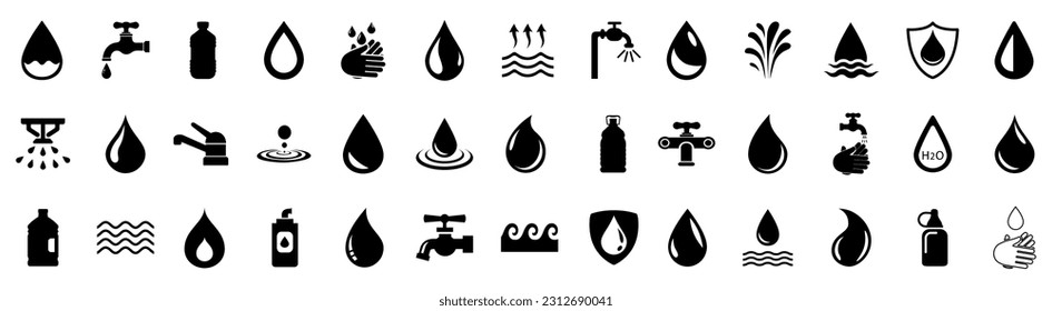 Water drop set icons, save water signs – stock vector
