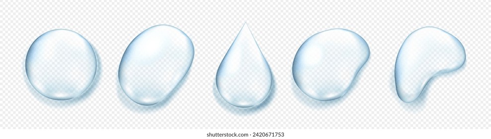 Water drop set isolated on transparent background.