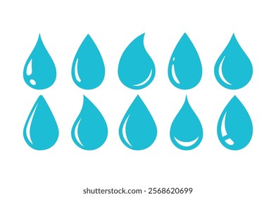 water drop set, Vector blue water drop icon set. Flat droplet logo shapes collection