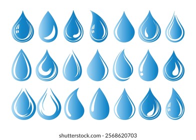 water drop set, Vector blue water drop icon set. Flat droplet logo shapes collection