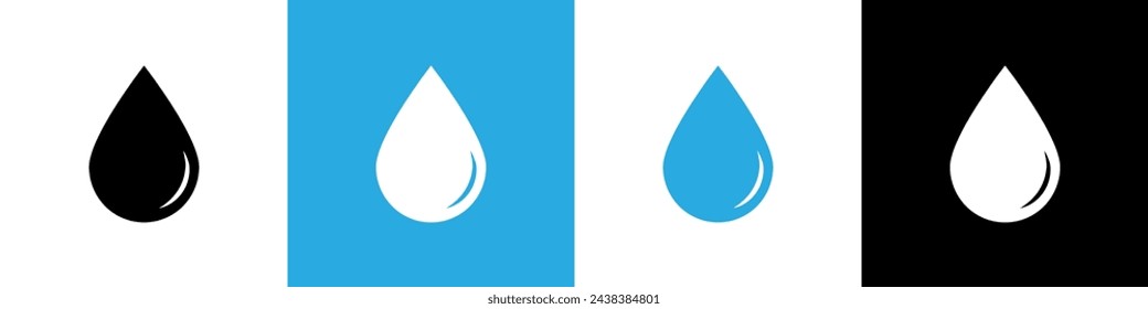 Water drop shape. Blue water drops set. Water or oil drop. Flat style Isolated on white background