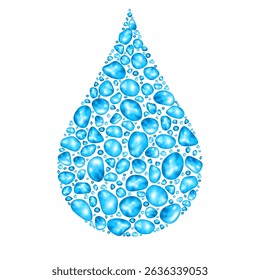 Water drop shape. Blue  ice or crystal bubble background. Collagen gel, serum droplet or lotion  texture. Moisturizing cosmetics  for skin care. Vector icon.