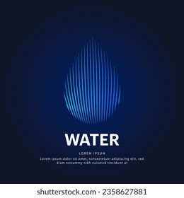 Water drop shape with creative line art structure. Vector logo water droplet color silhouette on a dark background. EPS 10