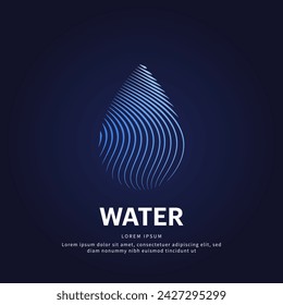 Water drop shape with creative line art structure. Vector logo water droplet color silhouette on a dark background. EPS 10