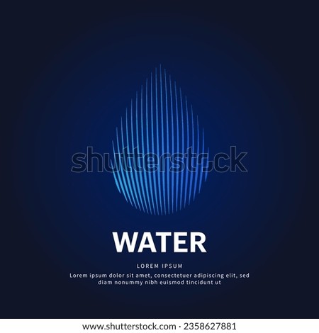 Water drop shape with creative line art structure. Vector logo water droplet color silhouette on a dark background. EPS 10