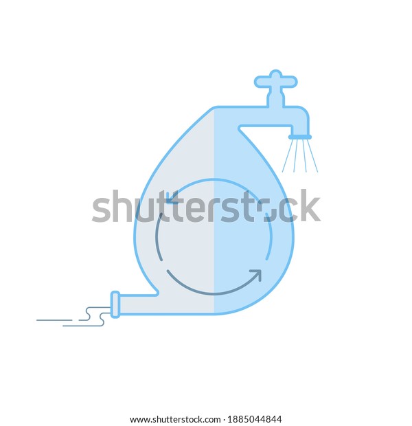 Water drop shape\
divided into two parts of freshwater and greywater with recycling\
arrow symbol. Water recycling concept. Vector illustration outline\
flat design style.