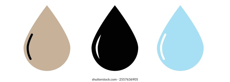 Water drop shape icon. Rain splash, rain drop, water drop. Oil drop. Blood icon symbol silhouette. Vector illustration.