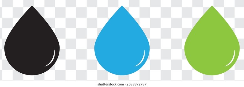 Water drop shape icon. Water or rain drops shape icons set. Blood or oil drop. Plumbing logo. Flat style outline. Vector illustration