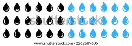 Water drop shape icon. Water or rain drops shape icons set. Blood or oil drop. Plumbing logo. Flat style outline. Vector illustration