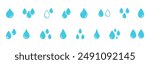 Water drop shape icon set. Blood icon symbol silhouette. Various shapes of water drops, water and rain simple icon. Plumbing logo. Blood or oil drop. Vector illustration