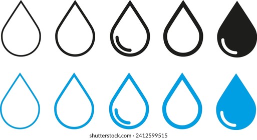 Icono de forma de caída de agua. Establecer la ilustración vectorial de icono de caída. Logo de la colección de gotas azules planas