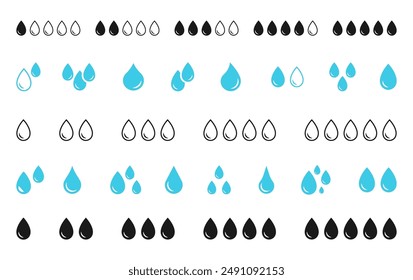 Conjunto de iconos de forma de gota de agua. Símbolo de icono de sangre. Diversas Formas de gotas de agua, agua y lluvia simple icono. Logo de Plumbing. Sangre o gota de aceite. Ilustración vectorial