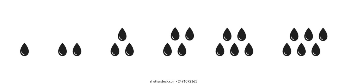 Water drop shape icon set. Blood icon symbol silhouette. Various shapes of water drops, water and rain simple icon. Plumbing logo. Blood or oil drop. Vector illustration