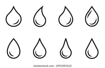 Symbol für Wassertropfen-Form festgelegt. Blutsymbol-Silhouette. Verschiedene Formens von Wassertropfen, Wasser und Regen einfache Ikone. In: Plumbing Logo. Blut- oder Öltropfen. Vektorillustration