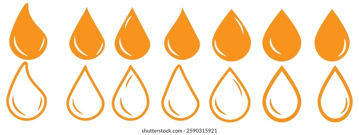 Water drop shape icon set. Blood icon symbol silhouette. Various shapes of water drops, water and rain simple icon. Plumbing logo. Blood or oil drop. Vector illustration