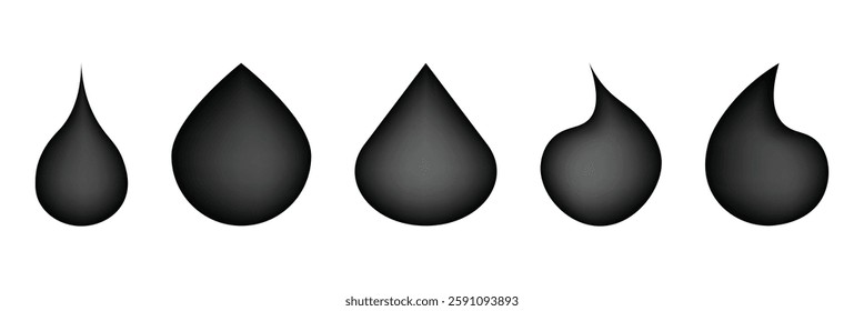 Water drop shape icon set. Blood icon symbol silhouette. Various shapes of water drops, water and rain simple icon. Plumbing logo. Blood or oil drop.