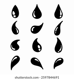 Water drop shape icon set. Black and white Vector Illustration