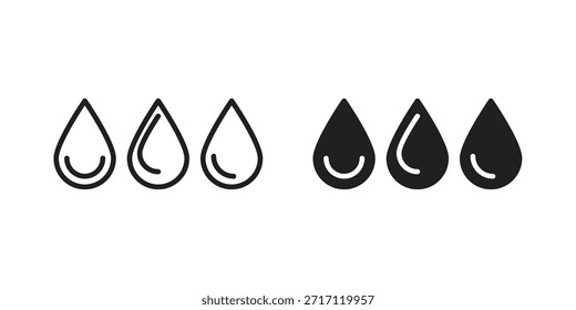 Water drop shape icon silhouette vector designs. Editable Strokes