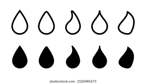 Conjunto de símbolos de forma de gota de agua. Imagen de Ilustración vectorial.
