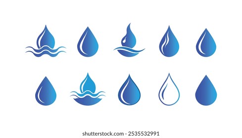 Water drop shape icon vector set. Various shapes of water drops, water and rain simple icon illustration. Plumbing logo.