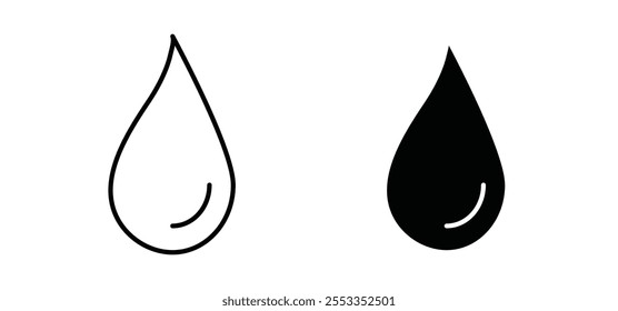 Water drop shape icons in black filled and outlined style