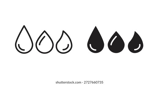 Colección de iconos de forma de gota de agua. Iconos planos lineales delgados y negros