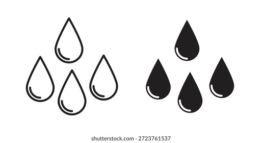 Ícones de forma de gota de água em linhas finas, contorno e traçados preenchidos