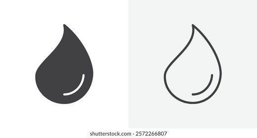 Water drop shape icons. flat and line style set
