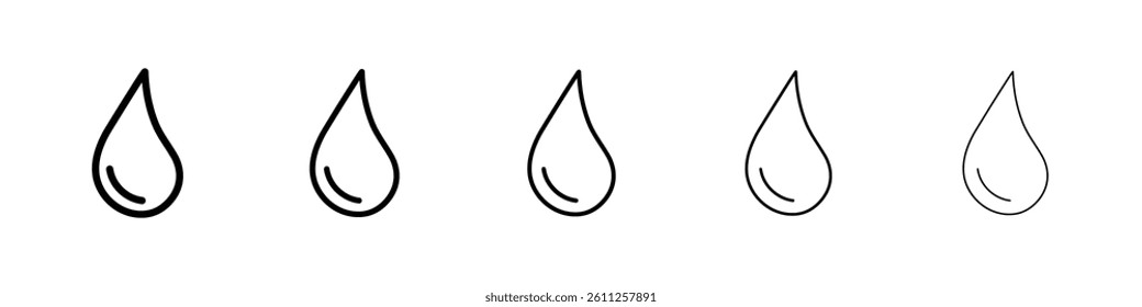 Water drop shape icons vector set in different stroke line style