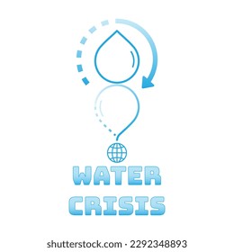 Water drop shape inverted into question mark icon. A metaphor for water shortage becoming water crisis. Vector illustration outline flat design style.