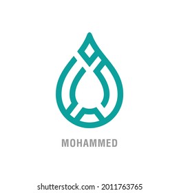 Water Drop Shape Logo design. Calligraphy of Muhammad name. The Prophet of Islam. Vector Illustration.