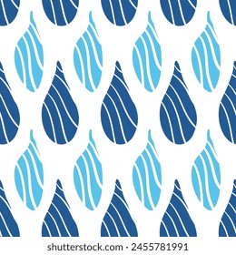 Water drop shapes seamless pattern. Organic liquid striped elements endless background. Geometric with lines modern repeat cover. Vector hand drawn flat illustration.