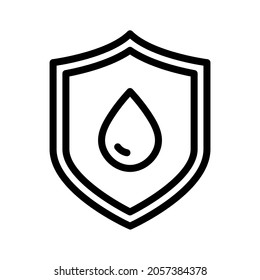 Water drop in shield icon. Stroke outline style. Vector. Isolate on white background.