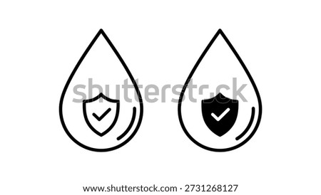 Water drop shield outline and filled water drop shield check mark