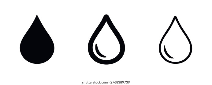 Water Drop with Shine Icon Set Indicating Fluid