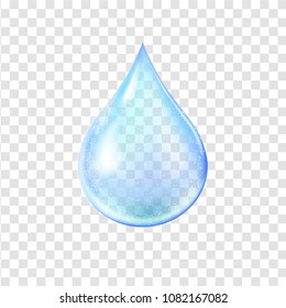 Water drop shining icon transparent. Nature.Concept . Elegant and stylish Background. Shining blue substance drop. Vector illustration.