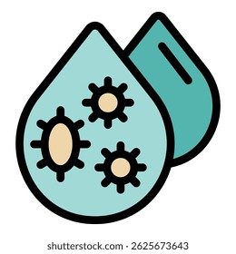 Water drop showing virus or bacteria for clean and dirty water concept, icon illustration, vector on white background