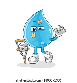 water drop sick with limping stick character. cartoon mascot vector