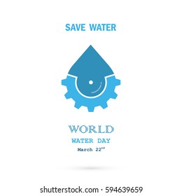 Water drop sign with cog icon vector logo design template.World Water Day logo.World Water Day idea campaign for greeting card and poster.Vector illustration