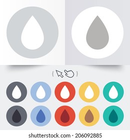 Water drop sign icon. Tear symbol. Round 12 circle buttons. Shadow. Hand cursor pointer. Vector