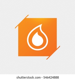 Water drop sign icon. Tear symbol. Orange square label on pattern. Vector