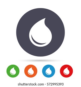 Water drop sign icon. Tear symbol. Round colourful buttons with flat icons. Vector