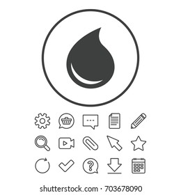Water drop sign icon. Tear symbol. Document, Chat and Paper clip line signs. Question, Pencil and Calendar line icons. Star, Download and Shopping cart. Vector