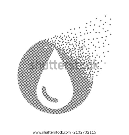 Water drop sign pixel dots. Environment, ecology and water extinction pixel art. Integrative pixel movement. Creative dissolved moving dot art. Modern icon creative ports vector design.