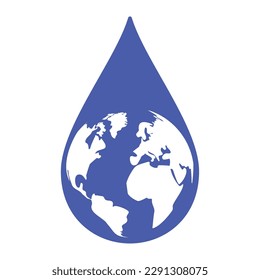Water drop silhouette with planet Earth Vector