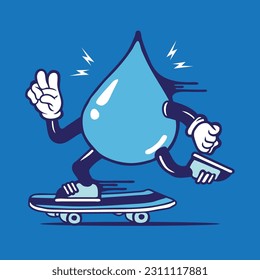 Water Drop Skater Mascot Vector Skateboarding Character Design