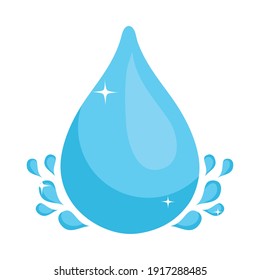 water drop and small drops of water around over white background, colorful design, vector illustration