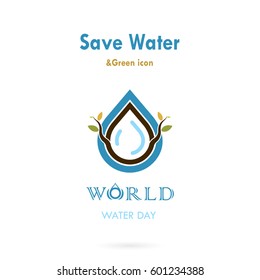 Water drop with small tree icon vector logo design template.World Water Day icon.World Water Day idea campaign for greeting card and poster.Vector illustration