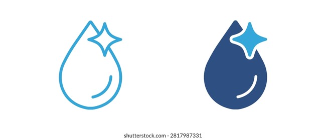 Water Drop Sparkle Icon, Clean Water, Purity, Hygiene, Freshness, Liquid Symbol, Vector Illustration
