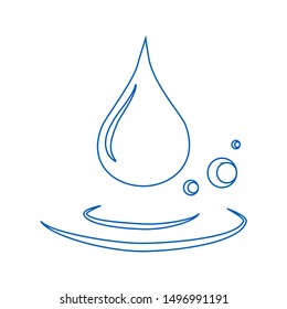 Water drop and spill. Blue water drop and water spill.
